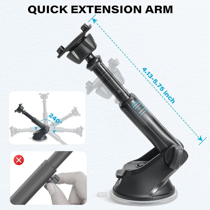 1Zero Replacement Suction Cup Car Mount for CarPlay Screen with Quick Extension Arm, Compatible with 7-11 Inch Portable Car Play Screens, Adjustable Dashboard Windshield in-Car Monitor Bracket Holder - Image 4